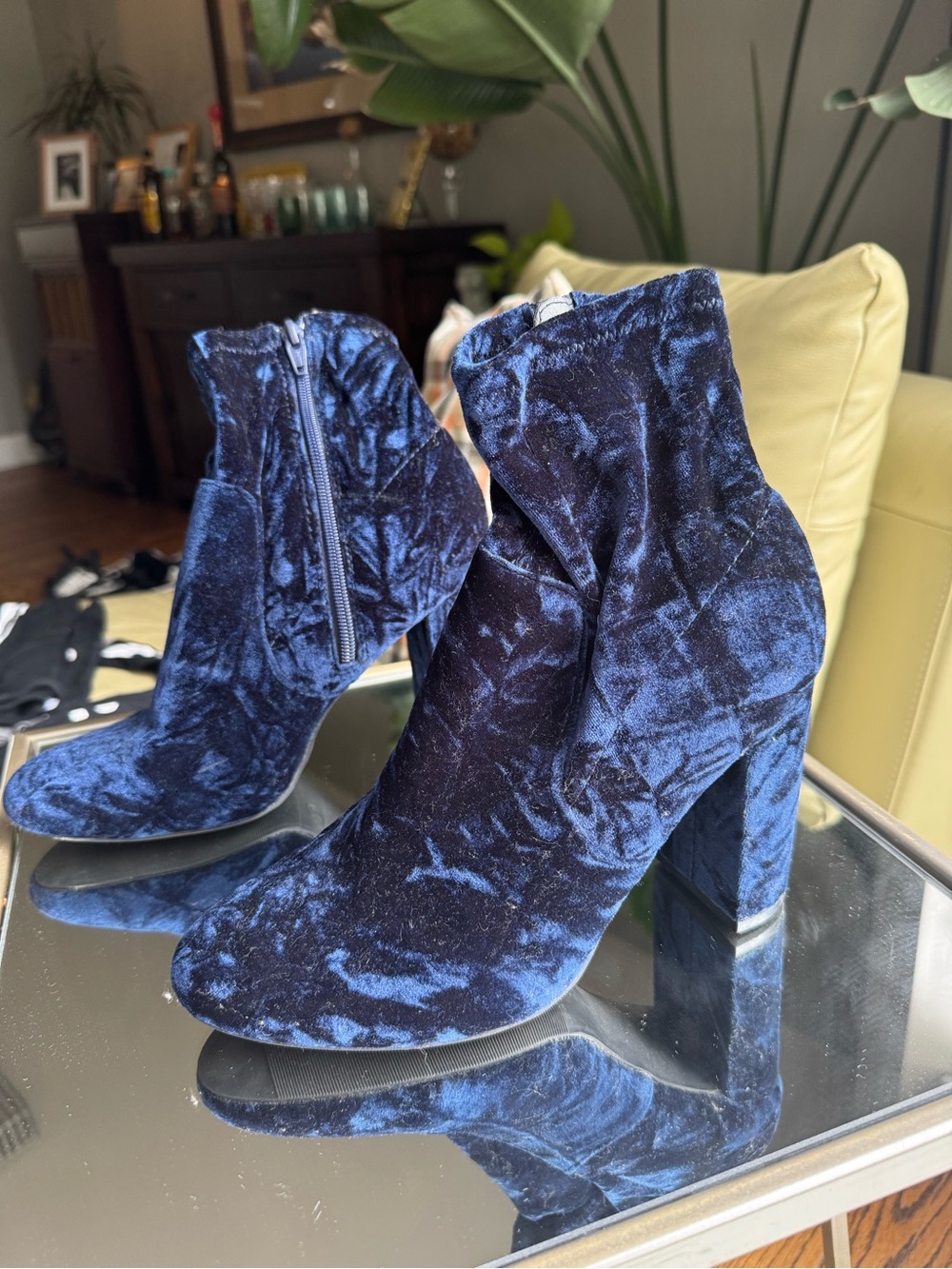 Mossimo Supply Co. Navy crushed Velvet Block Heel Ankle Boots